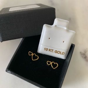 10k double heart earrings yellow gold studd